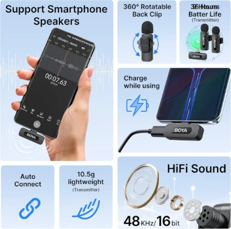 Receiver charging passthrough allowing phone charging while recording audio